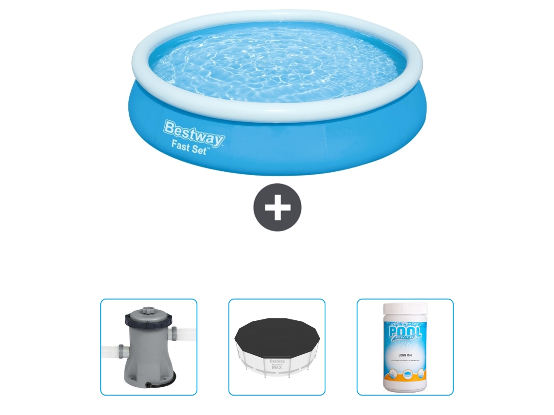 Piscina Hinchable Redonda Fast Set BESTWAY - 366 x 76 cm - Azul - Incluida Bomba - Cubrir - Cloro