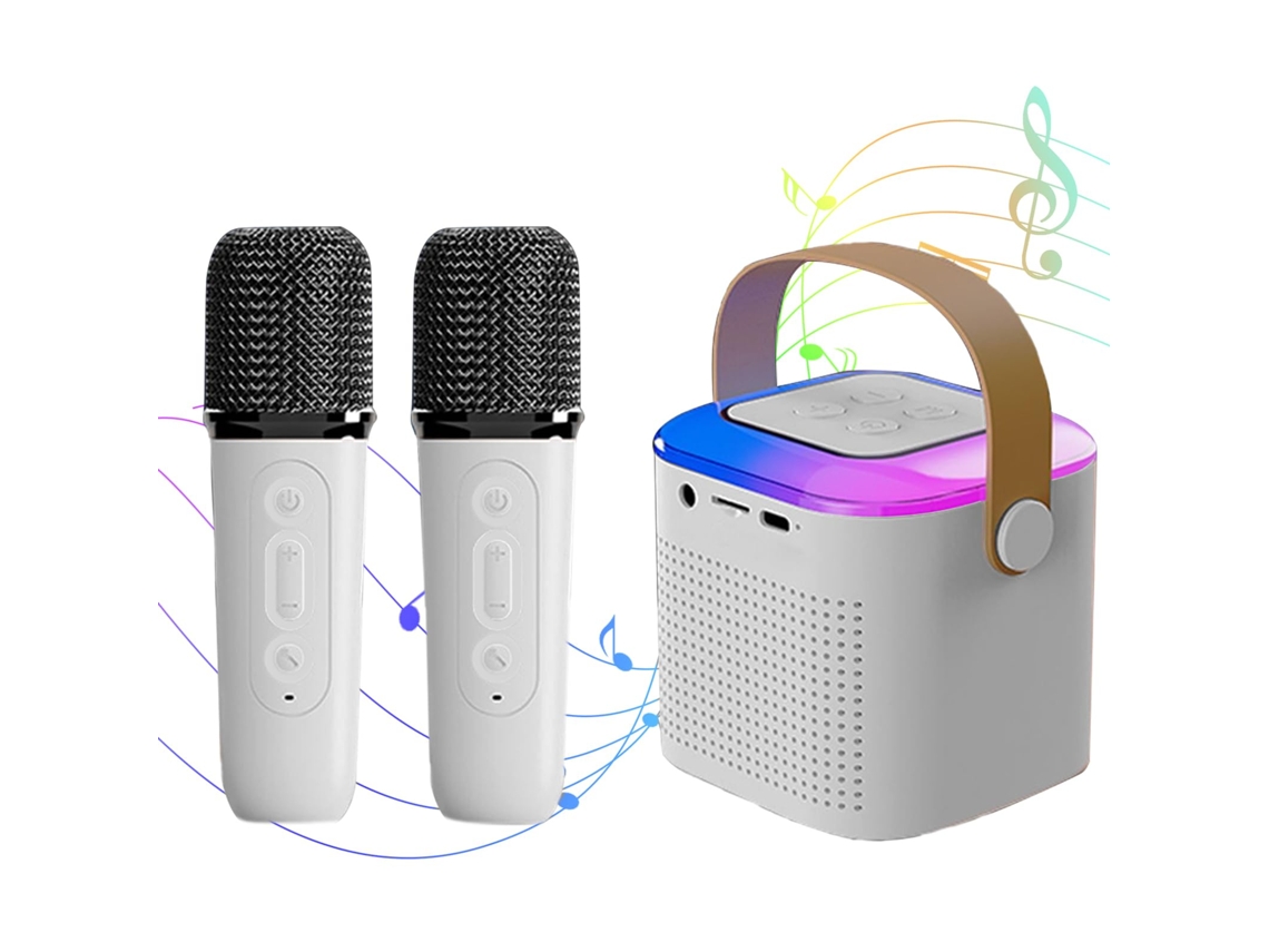 Máquina de karaoke para niños y adultos, mini altavoz Bluetooth para cantar con 2 micrófonos inalámbricos y 7 luces de colores.