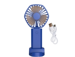 Ventilador portátil recargable por USB, 3 velocidades, azul.