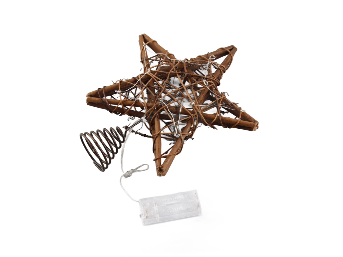 Adorno Navideño De Ratán Con Forma De Estrella De Cinco Puntas Para La Cima Del Árbol De Navidad, 25 Cm.