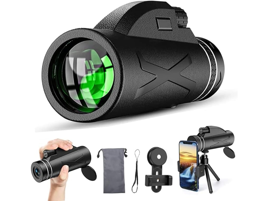 Telescopio monocular 80x100 para adultos, monocular compacto de alta potencia con prismas, Bak4 Fmc JYTGALX (negro)