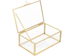 Caja De Joyería Rectangular De Cristal Transparente Con Marco Dorado, Organizador A Prueba De Polvo, 15 X 10 X 5