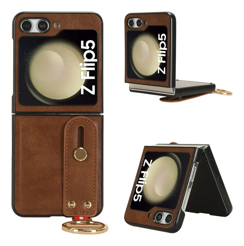 Para Samsung Z Flip 5 4 3 Funda De Piel Con Cordón