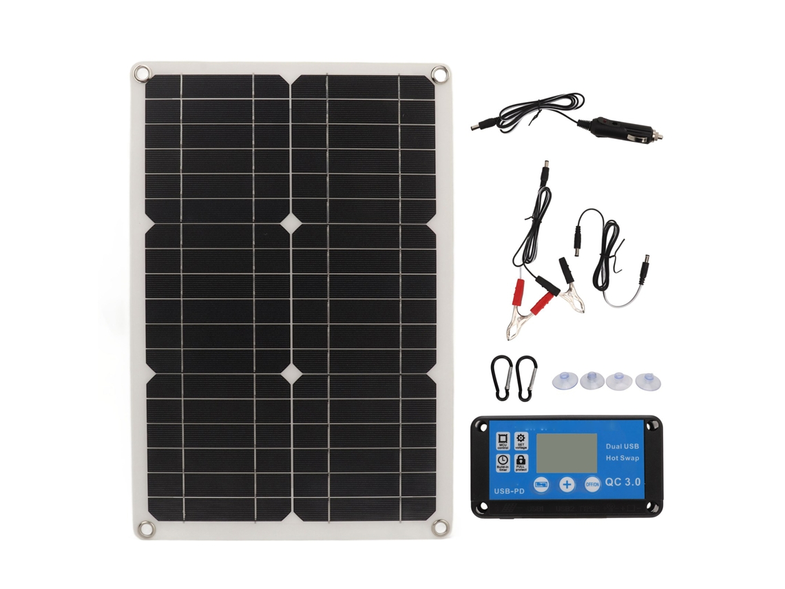 Kit De Panel Solar De 100 W, 12 V/24 V, Con Controlador De 20 A, Resistente Al Agua Ip67 Para Uso En Exteriores.
