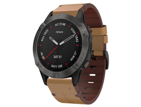 Correa Smartwatch para Garmin Fenix 6 Zafiro GPS 22mm Correa de Cuero con Hebilla de Acero (Marrón Claro)