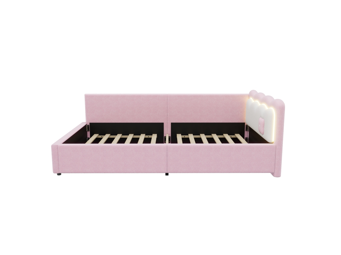 Sofá cama de 90x200 cm con LED y somier de láminas - Rosa