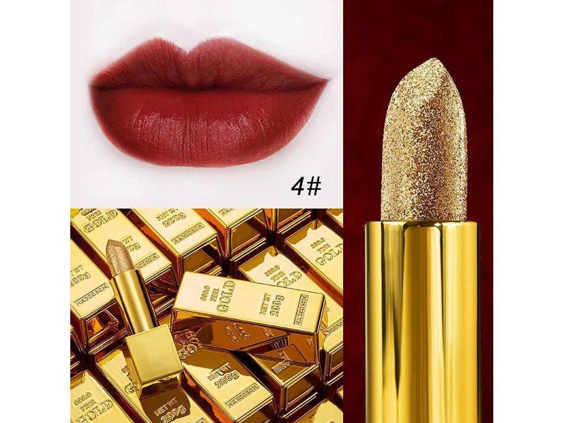 Labial Hidratante Con Purpurina, Labial Mate Aterciopelado Con Forma Dorada, De Larga Duración, Resistente Al Agua, N.° 4