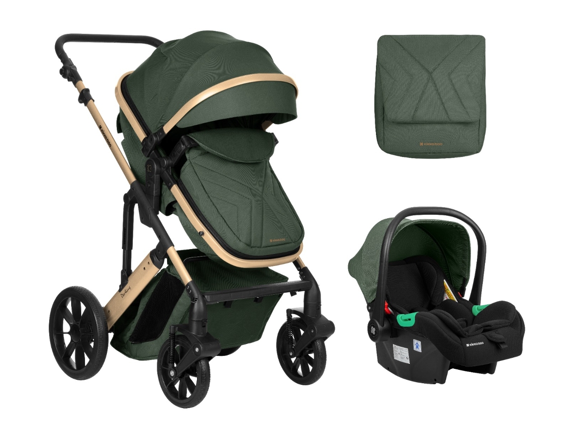 Cochecito de bebé 3 en 1 con asiento transformable Darling Military Green 2024 KIKKABOO