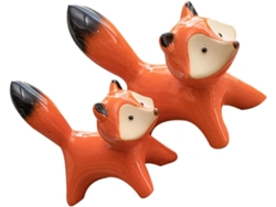 Figura De Zorro De Cerámica Roja, 2 Piezas, Adorno Decorativo Moderno