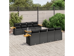 Conjunto de sofá de jardín de 9 piezas con cojines, ratán negro, Dkd Home Decor