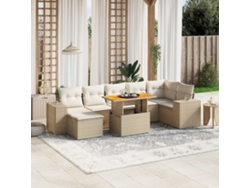 Conjunto de 8 sofás de jardín con cojines de mimbre beige Dkd Home Decor