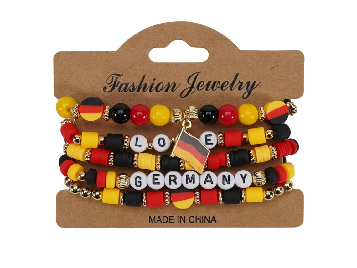 Juego Pulseras Cuentas Bandera Alemania Negro Rojo Amarillo, Joya En Capas Para Aficionados Al Fútbol Y Actos Patrióticos