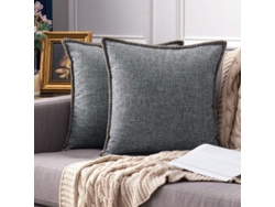 2026-2 Fundas De Almohada Decorativas De Lino Con Cordón, 45x45 Cm, Gris Claro, Para Sofá Y Dormitorio