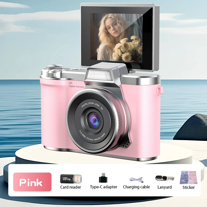 (la Versión Rosa Incluye Una Tarjeta Tf De 64 Gb) Cámara Digital 4k Con Resolución De 48 Mp, Pantalla Abatible De 180° Recargable.