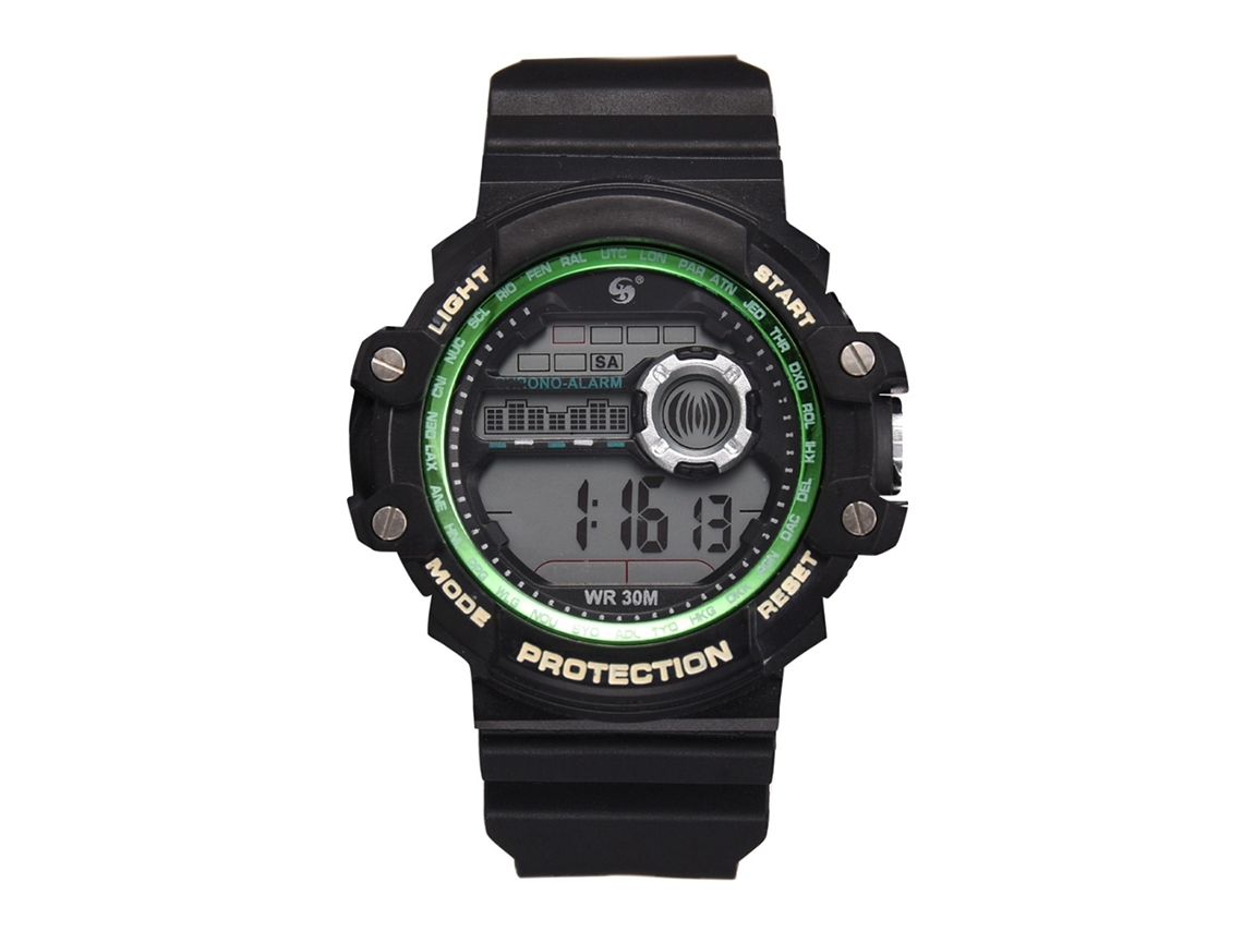 Reloj Deportivo Electrónico, Resistente Al Agua Hasta 30 M, Para Hombres Y Estudiantes, Con Correa De Caucho Verde.