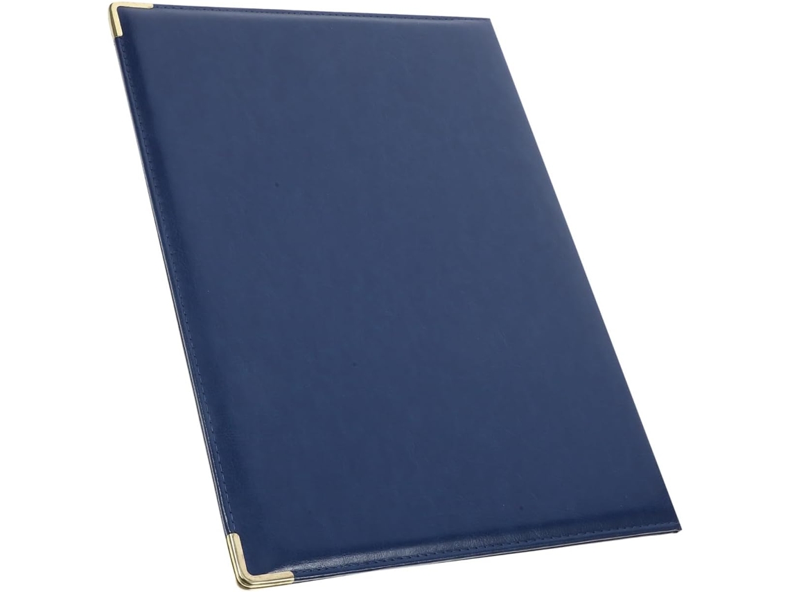 Portadocumentos De Gran Formato Con Esquinas Metálicas Doradas, Organizador De Portafolio Azul