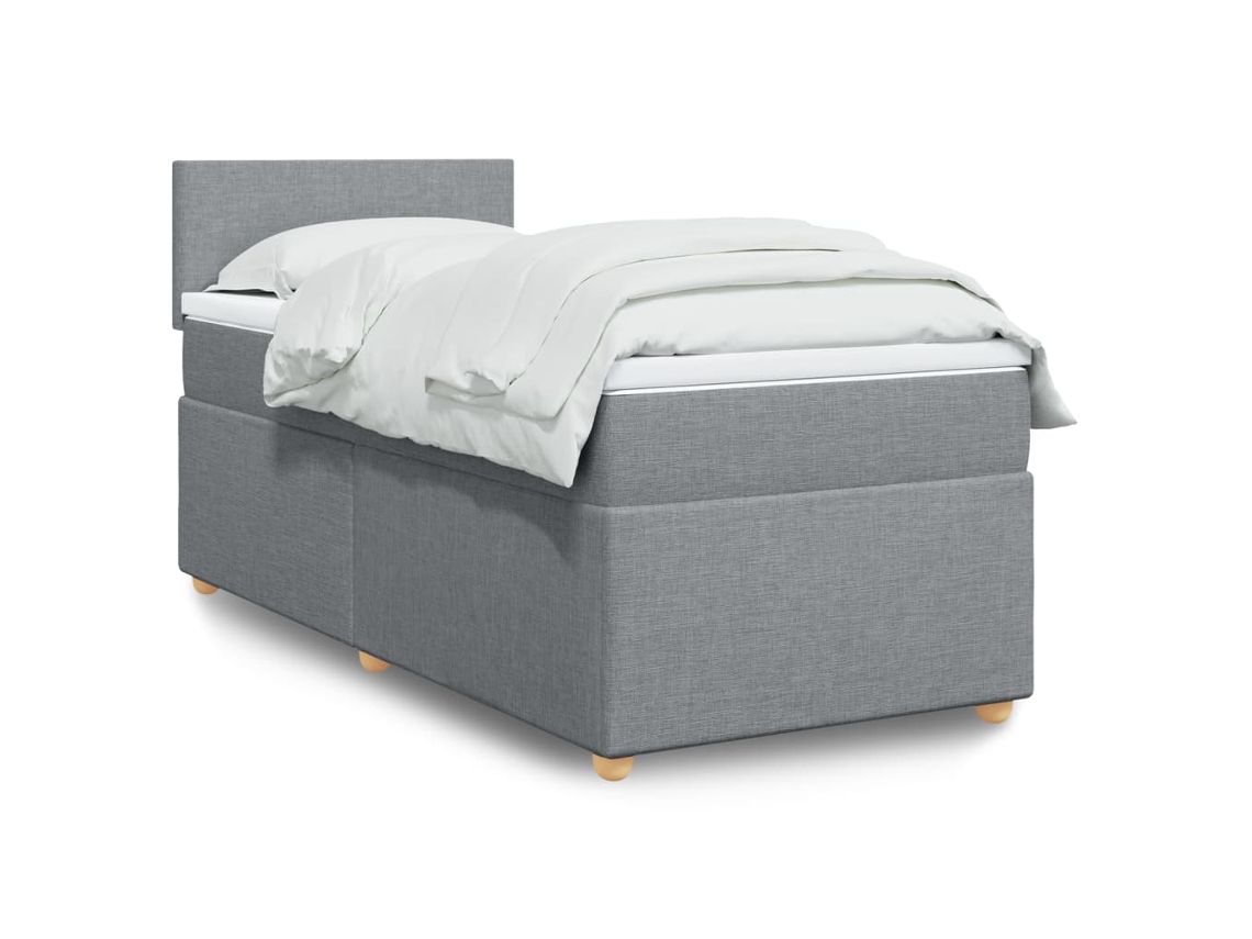 Cama Box Spring Con Colchón Tela Gris Claro 80x200 Cm