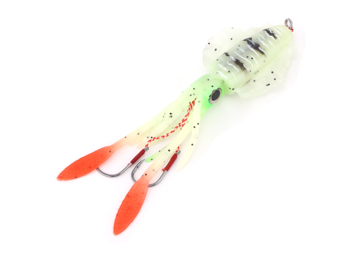 Señuelo De Calamar De Silicona Suave Con Luminiscencia Uv, Ojos 3d Y Tentáculos Móviles Para La Pesca De Calamar Verde.
