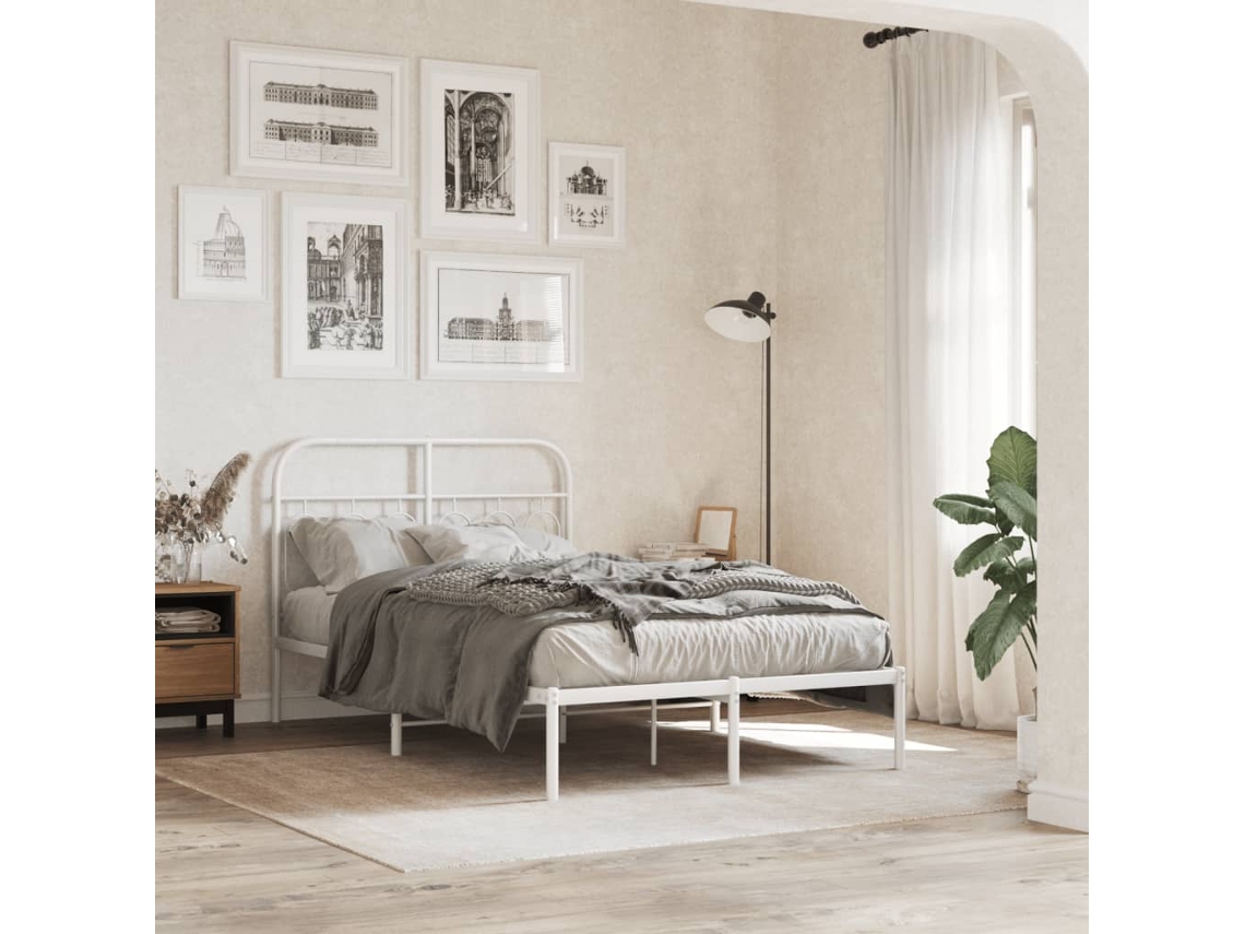 Estructura Cama Sin Colchón Con Cabecero Metal Blanco 120x190cm