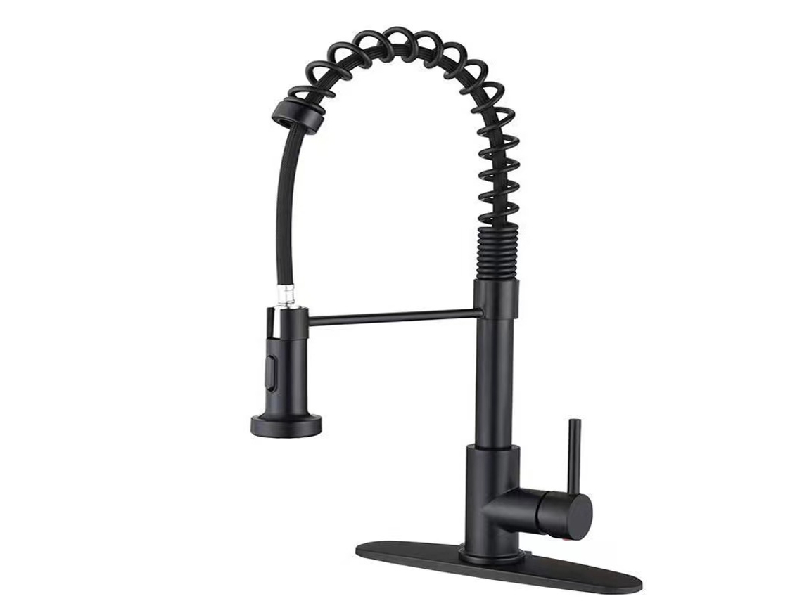 Grifo Para Fregadero De Cocina De Acero Inoxidable (negro) Con Caño Con Resorte, Rotación De 360 Grados, Uso Dual De Agua Fría Y Caliente.