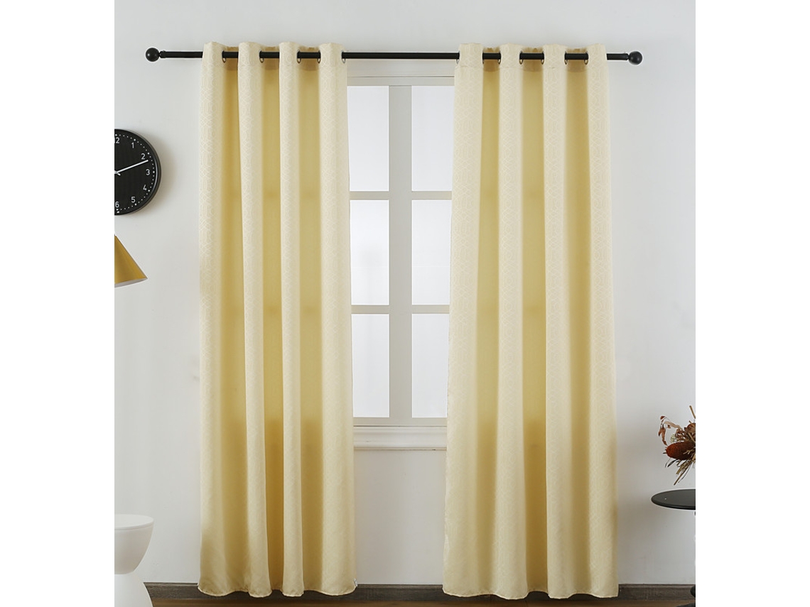 Cortina de Tela Fina con Rayas Cruzadas Beige 140 x 260 cm - Individual