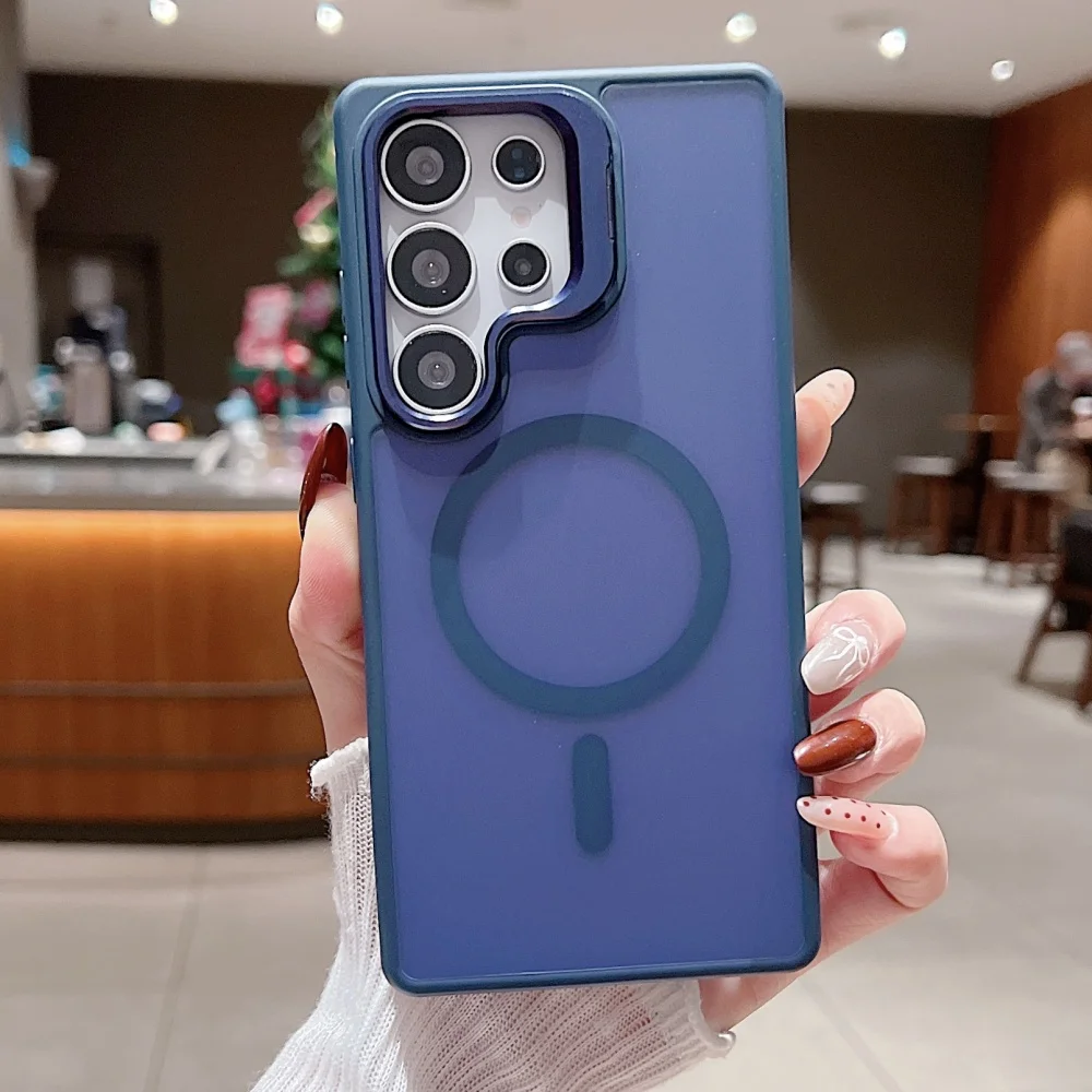 (azul Oscuro, Galaxy S25) Funda Para Teléfono Con Acabado Mate Y Soporte Magnético De Metal Para La Lente, Fabricada En Acrílico Y Tpu.