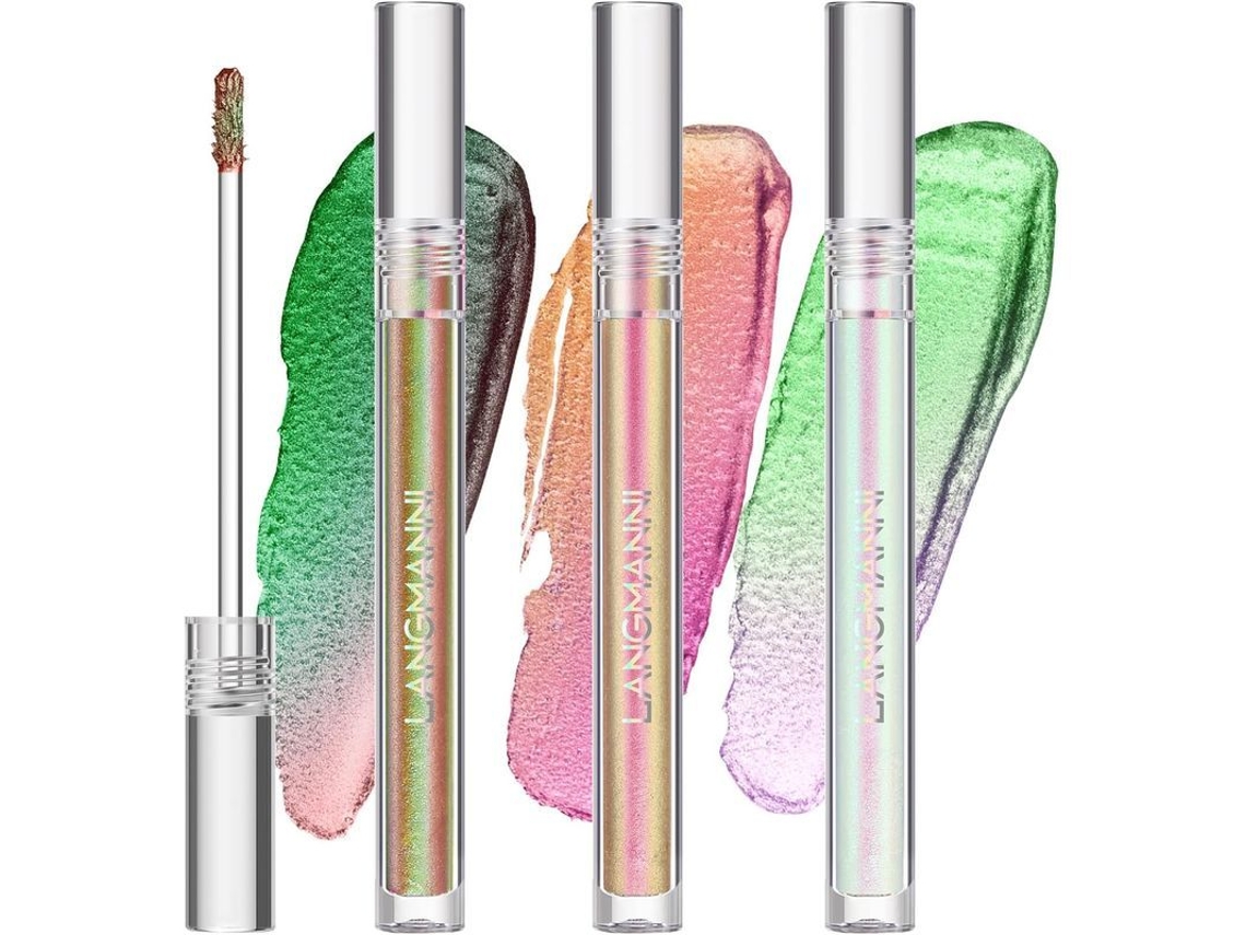 Kit De 3 Sombras De Ojos Líquidas Camaleónicas, Metálicas, De Larga Duración, Holográficas Y Con Brillo Multicromático.