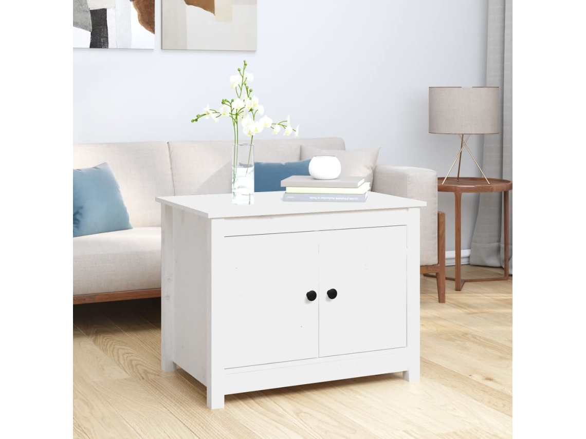 Mesa de Centro de Apoyo 71X49X55 Cm Pino Macizo Blanco