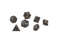 Juego de 7 exquisitos dados poliédricos huecos de cobre para juegos de rol, fiestas y decoraciones navideñas - Oro y negro (2026)