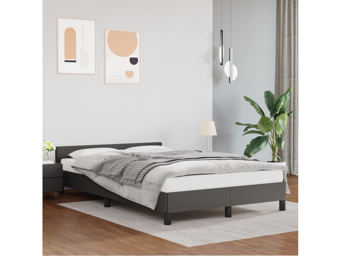 Estructura De Cama Sin Colchón Cuero Sintético Gris 120x190 Cm
