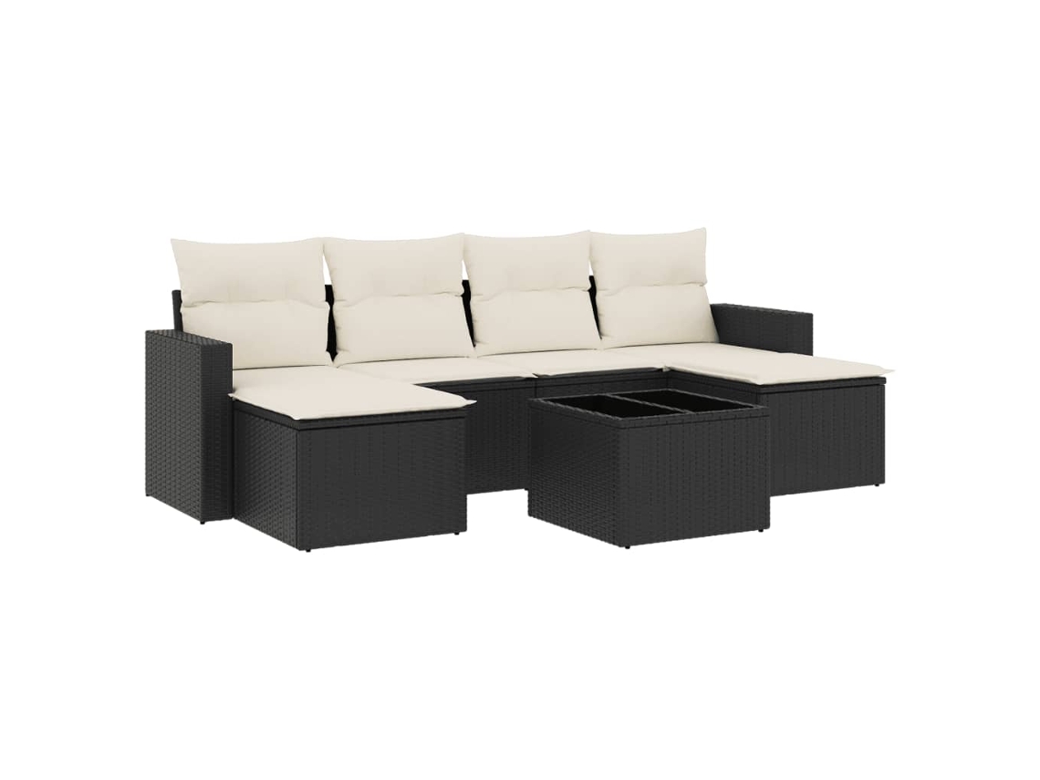Maison Exclusive - Set De Comedor De Jardín 7 Pzas Y Cojines Ratán Sintético Negro