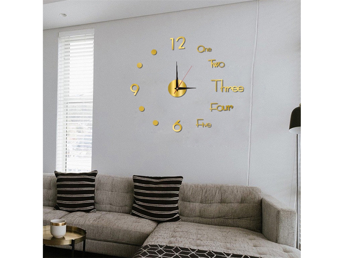 Relógio De Parede 3d 40cm Dourado Diy Acrílico Silencioso Decorativo Para Sala Quarto Cozinha