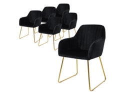 6X Cadeira de Sala de Jantar/Estar Assento Ergonómico de Veludo Preto Pernas de Metal de Veludo Preto ML-DESIGN