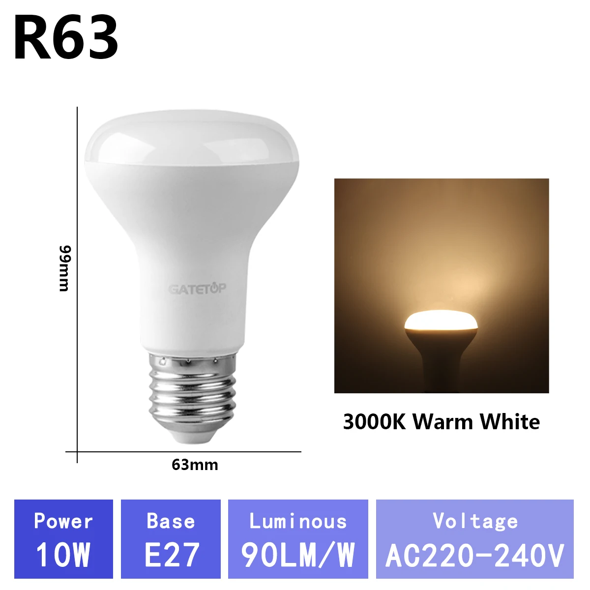 (r63 3000k, Ac220v-240v) Paquete De 3 Bombillas Led Para Baño, Sin Parpadeo, Para Uso Doméstico