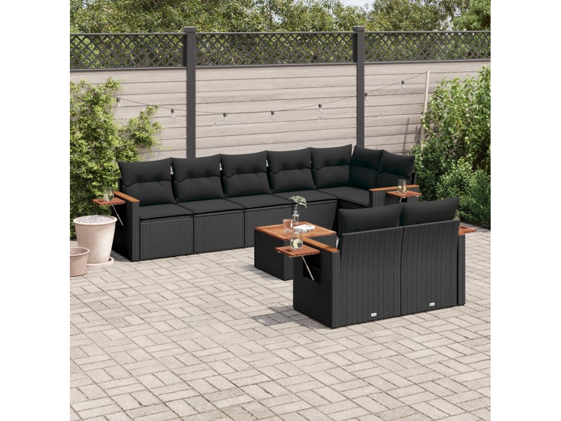 Conjunto de sofás de jardín de 9 piezas DKD Home Decor con cojines de mimbre negros