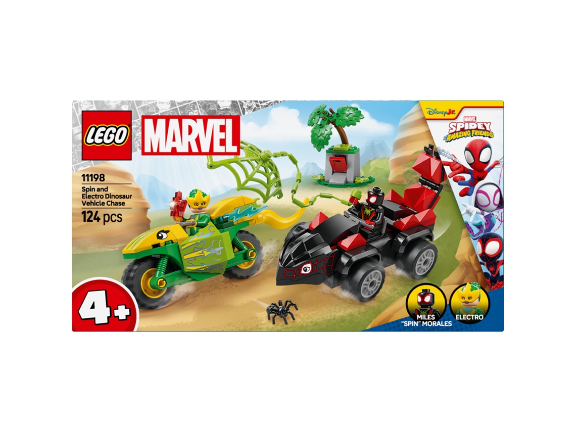 LEGO Marvel: Spin e Electro – Perseguição em Veículos Dinossauros - 11198  