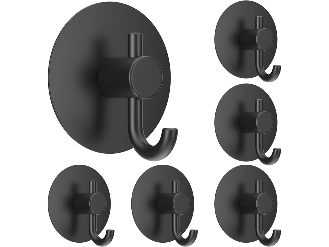 Ganchos Adhesivos Para Toallas De Pared De Baño: Paquete De 6 Ganchos Para Ducha, Adhesivo Resistente, Sin Daños, Negro NICECEE