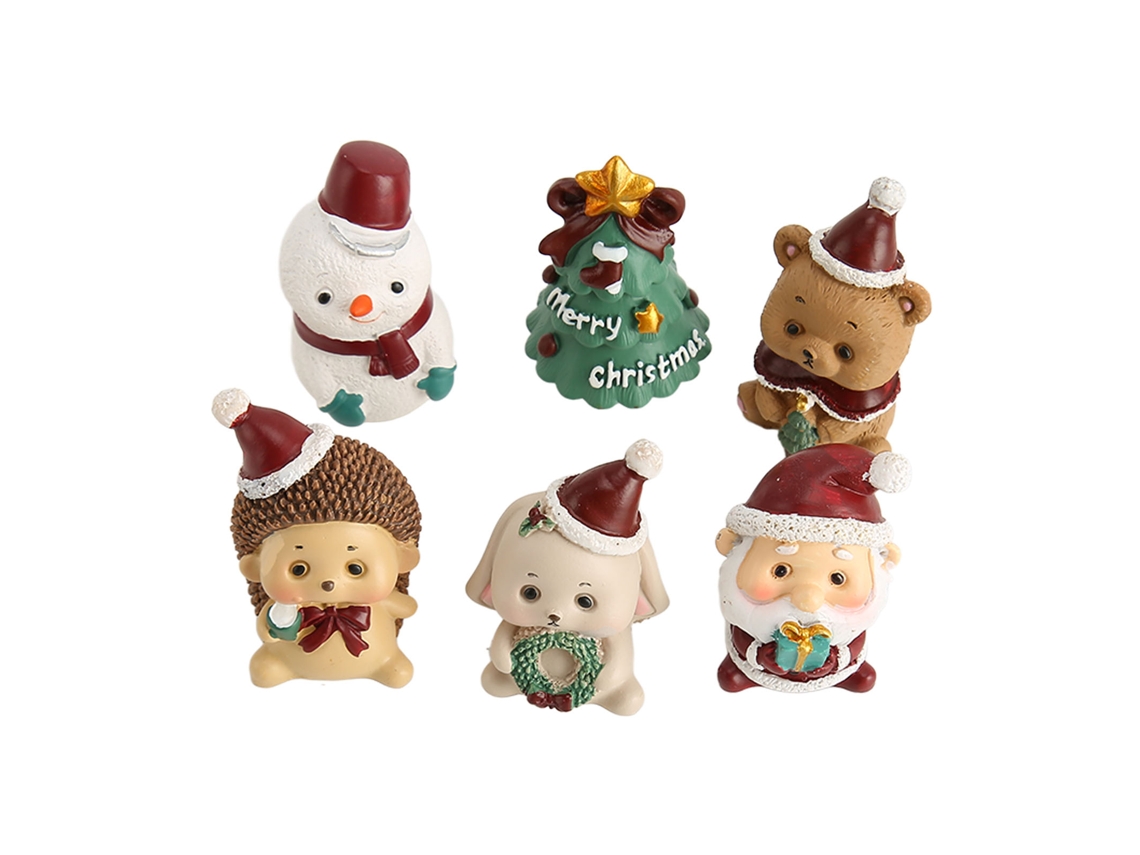 6 Figuras Navideñas De Resina En Miniatura: Animales Para Decoración Navideña.