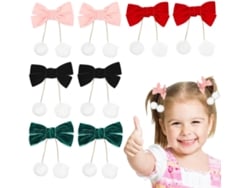 Presilhas De Cabelo Pequenas De Veludo Nuobesty, 4 Pares, Cores Sortidas, Laço De Pompom Para Meninas