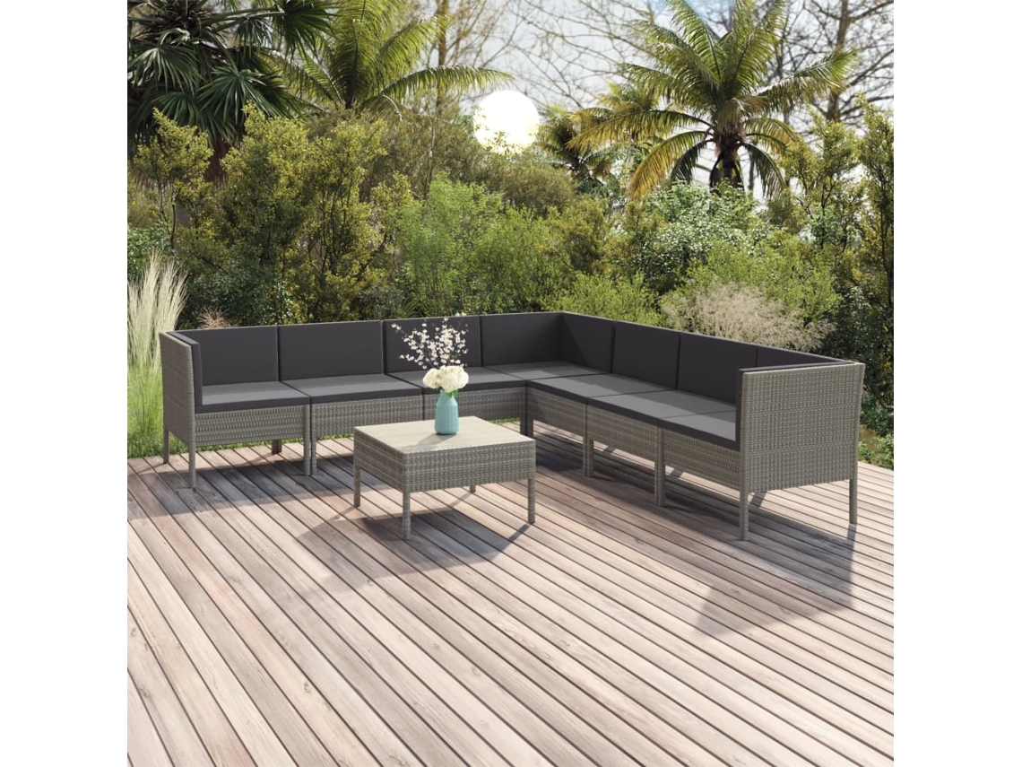 Conjunto de jardín de 8 piezas con cojines en mimbre gris, DKD Home Decor