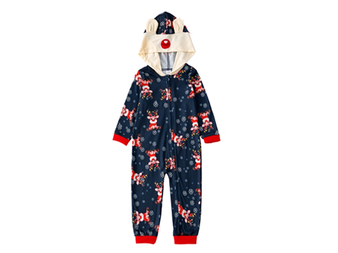 Pijama familiar navideño Rebe con estampado de ciervos, manga larga, unisex, para bebés de 12 a 18 meses, ideal para fiestas y sesiones de fotos.