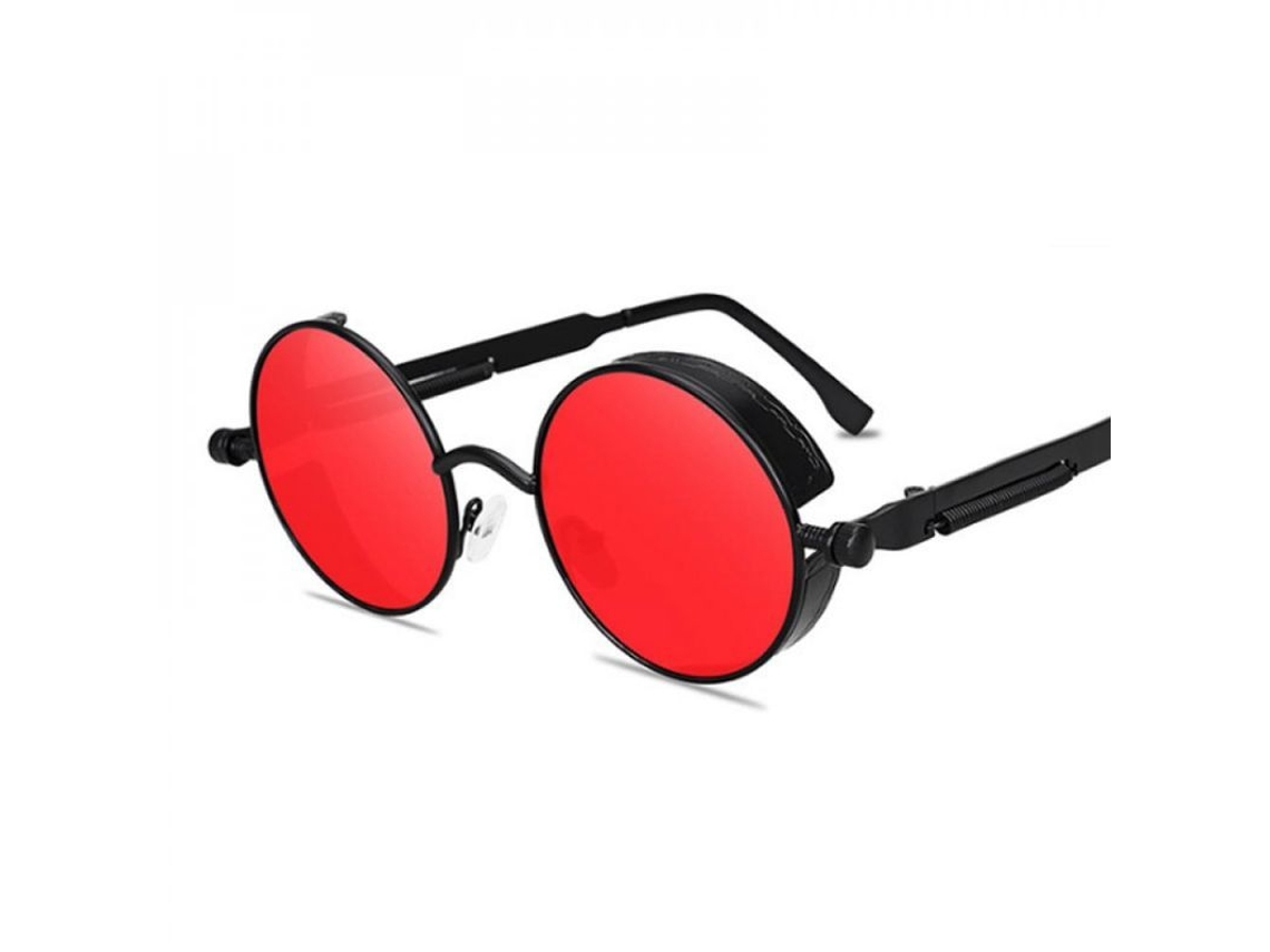 2026-gafas De Sol Redondas Vintage Steampunk Gothic Metal Retro Diseño Para Hombre Y Mujer Cqr Negro Rojo