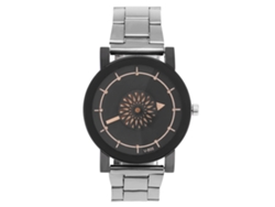 Reloj De Pulsera De Cuarzo Con Brazalete De Acero Inoxidable Y Esfera Floral (marco Negro L)