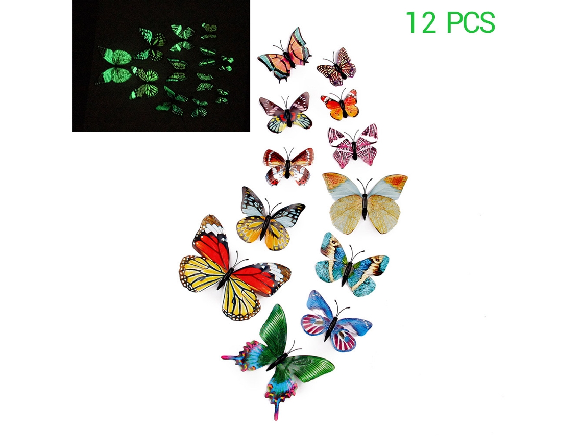 Ats-12 Piezas Imanes De Nevera 3d Luminosos Mariposa Brillantes En La Oscuridad Decoración Magnética Para Hogar Habitación Diy Decoración Mural