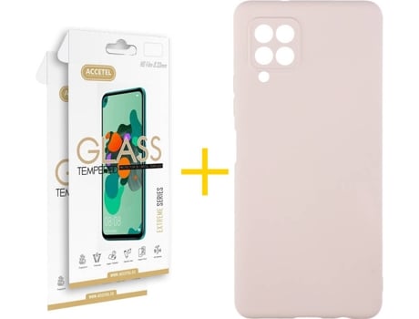 Kit Funda + Protector de Pantalla Samsung A12 5G ACCETEL Cristal Templado 3907 Rosa
