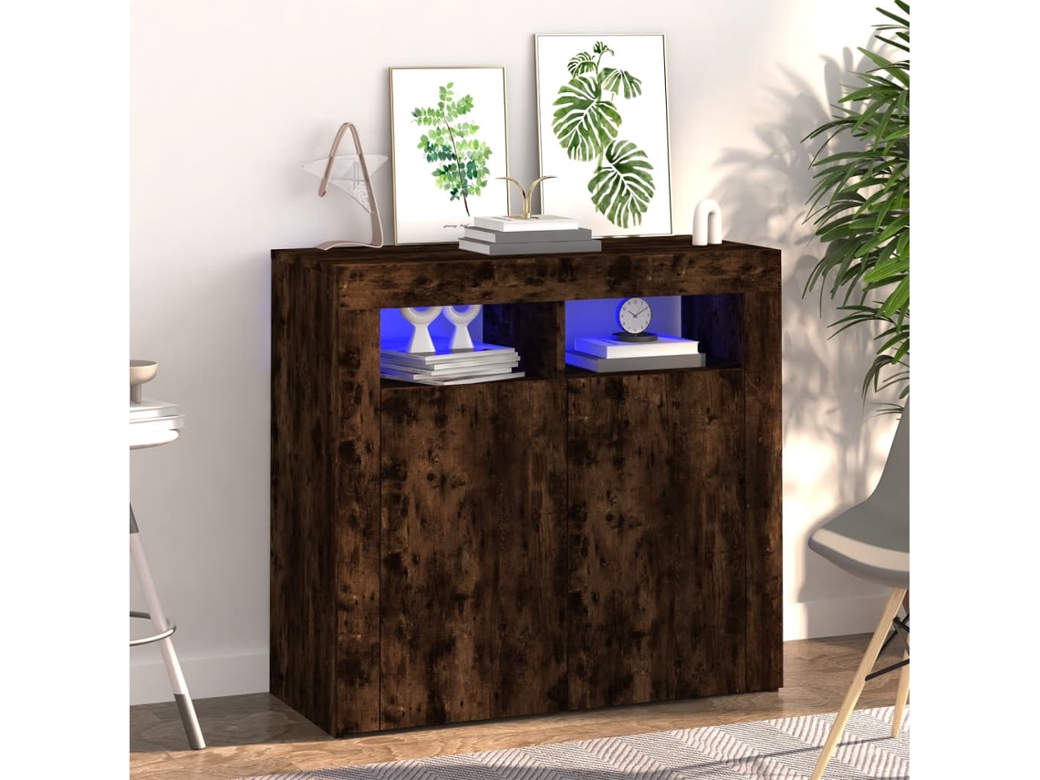 Aparador Con Luces Led Roble Ahumado 80x35x75 Cm