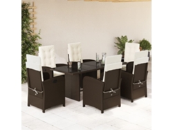 Juego de comedor de jardín de 7 piezas con cojines de mimbre marrón DKD Home Decor