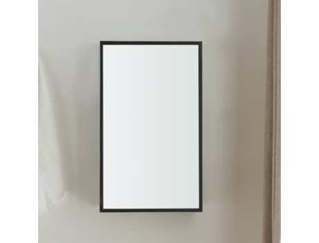 Espejo de pared Sunne rectangular con estantes acero y cristal 60 x 36 x 13 cm Negro en.casa