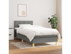 Cama Box Spring Con Colchón Tela Gris Oscuro 90x200 Cm