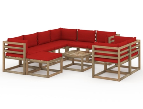 vidaXL Juego de muebles de jardín 10 piezas con cojines rojo